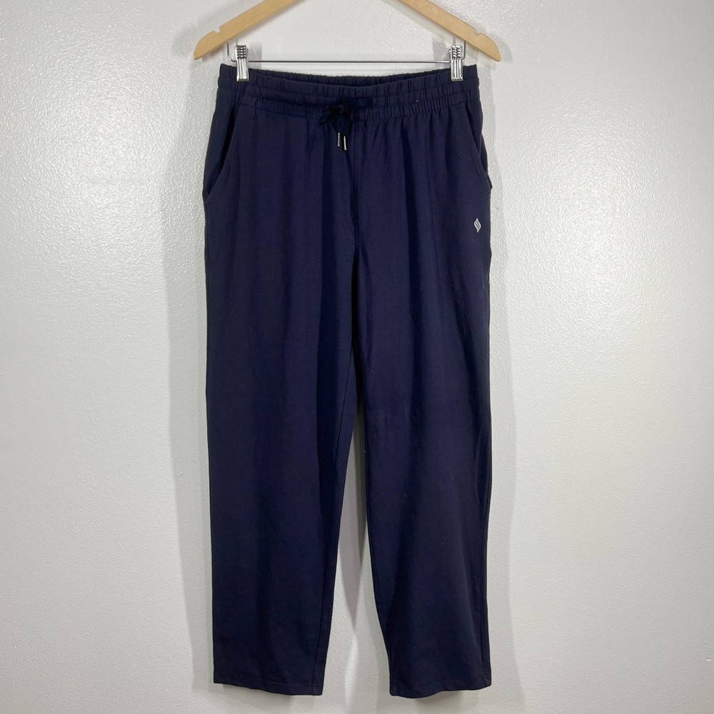 Santiny Lounge Pants Drawstring Knit Casual Cropped Blue‎ Size Medium